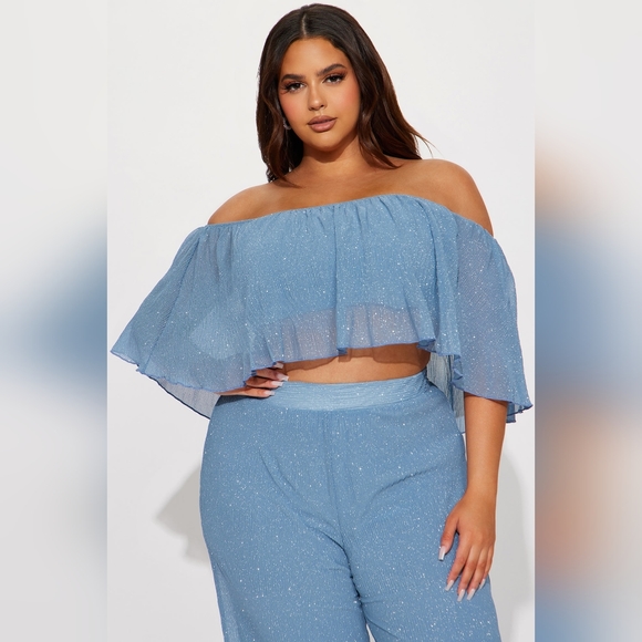 NWT 2 piece Sparkly Blue 2 pc pant set - Picture 6 of 8